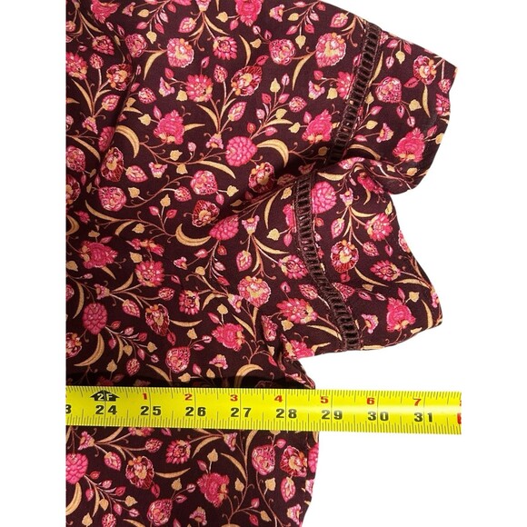 Old Navy Women TOP 3X Boho Burgandy Pink Floral Crocheted V-Neck Flowy - Picture 7 of 10
